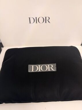 Dior Black Logo cosmetic bag with Silver Lettering